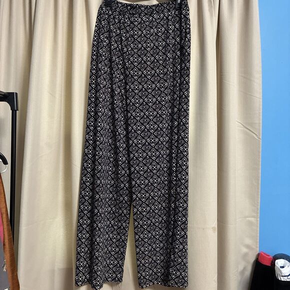 Ny Collection Womens XL Knit Wide Leg Pull On Pants Black Abstract Print - Picture 7 of 11